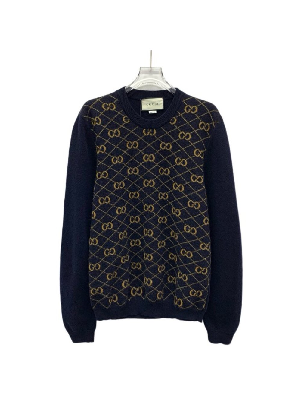Gucci Dark Blue Logo Print Knit Sweater